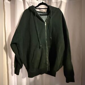 Brandy Melville Dark Green Zip Up Hoodie Oversized One Size